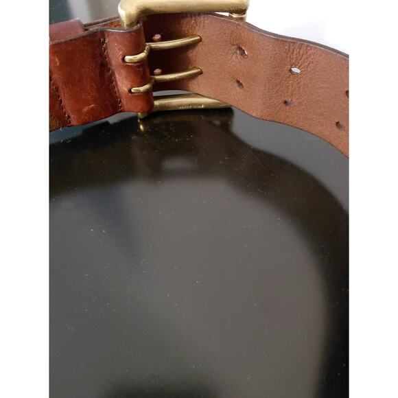 VTG Lauren Ralph Lauren Brown Leather Belt western Brass Double-Prong Buckle M main image 4